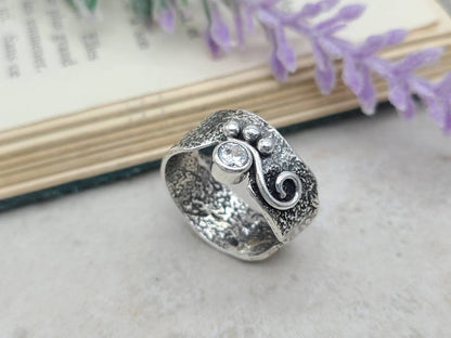 Sterling Silver & Swarovski Crystal Luna Fire Ring / One of a Kind / SIZE 6 1/2