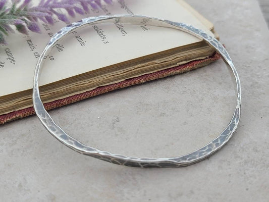 Rustic Sterling Silver Hammered Bangle Bracelet