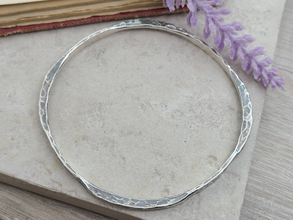 Rustic Sterling Silver Hammered Bangle Bracelet