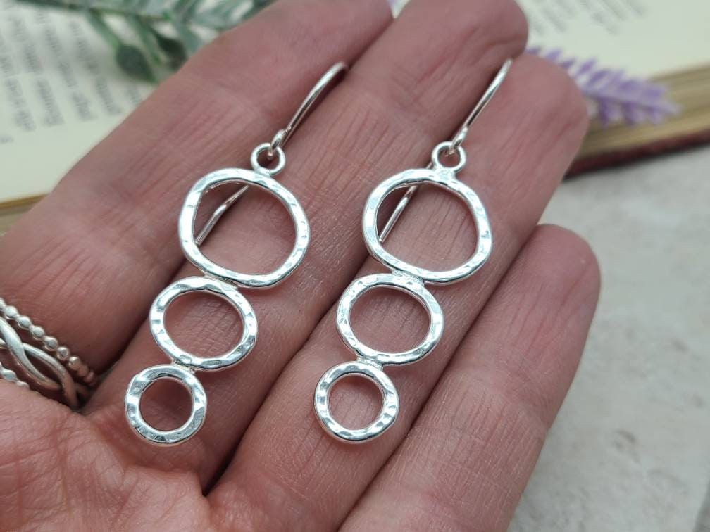 Sterling Hammered Triple Circle Earrings