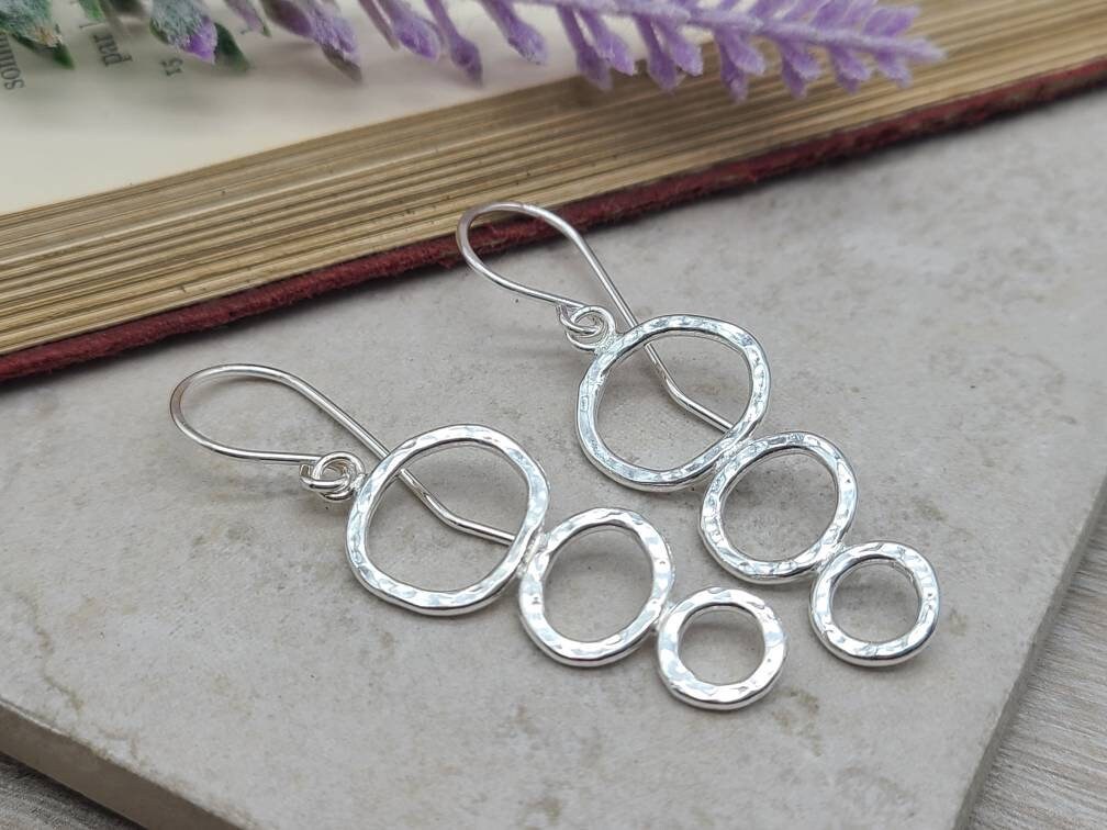 Sterling Hammered Triple Circle Earrings