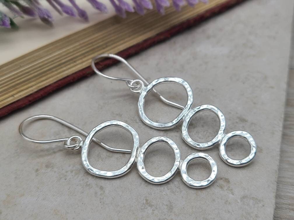 Sterling Hammered Triple Circle Earrings