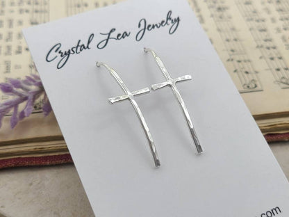 Sterling Silver Hammered Cross Threader Earrings