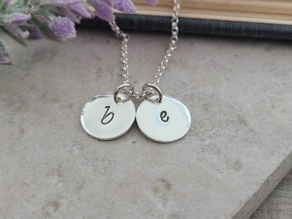 Small Sterling Initial Disc Necklace / Personalized / Stamped/ Name