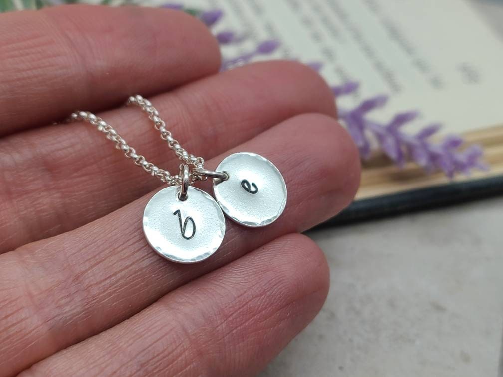 Small Sterling Initial Disc Necklace / Personalized / Stamped/ Name